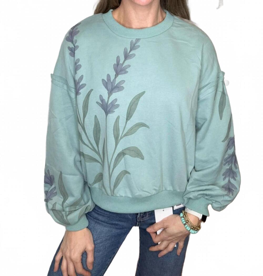 NEW BLAKELEY spring floral pullover sweatshirt in teal